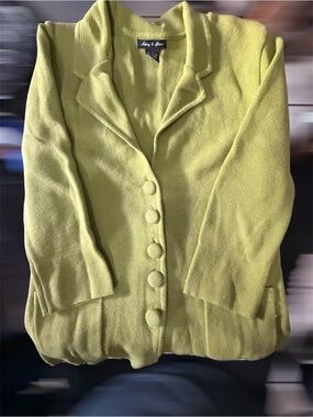 Audrey & Grace Lime Green Knit Blazer with Covered Buttons